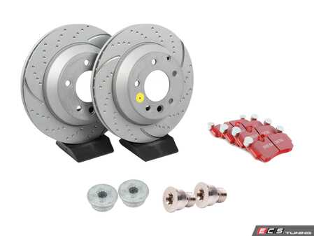 ES#2986581 - 7L6698302KKT9 - Performance Rear Brake Service Kit - Featuring EBC GD Series Dimpled & Slotted rotors and EBC Redstuff pads - Assembled By ECS - Audi