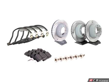 ES#2619466 - 95135104102PEKT - Performance Front & Rear Brake Service Kit - Featuring Sebro cross-drilled rotors and Hawk HPS brake pads - Assembled By ECS - Porsche