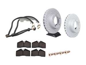 ES#2618946 - 92835104360FPKT - Performance Front Brake Service Kit - Featuring Zimmerman cross-drilled rotors and Hawk HPS brake pads - Assembled By ECS - Porsche