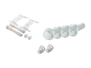 ES#2959941 - 7l0698269aKT - Front Pad & Rotor Installation Kit - Services Both Sides - Guide pins with bushings, carrier bolts, rattle clips & brake quiet - Genuine Volkswagen Audi - Volkswagen