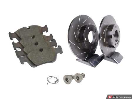 ES#2795777 - 34116757751KT5 - Performance Front Brake Service Kit - Featuring EBC slotted rotors and ECS EP24 "Enthusiast Performance" brake pads. - Assembled By ECS - BMW