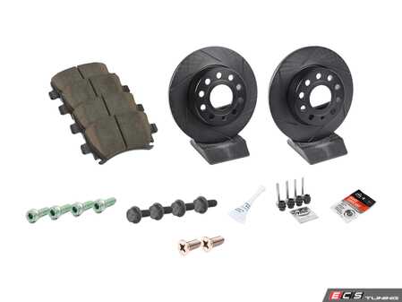 ES#3536861 - 025997ECS0362KT - Performance Rear Brake Service Kit (260x12) - Includes ECS V5 slotted rotors and ECS EP24 Enthusiast Performance pads - Assembled By ECS - Volkswagen