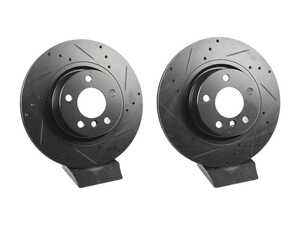 ES#4669085 - 34206886482-XS - Rear V5 Drilled & Slotted Brake Rotors - Set (330x20) - Precision manufactured for consistent stopping power during high performance driving. Featuring a matte black zinc coating for corrosion protection. - ECS - BMW