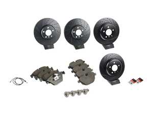 ES#4675730 - 34116898729KT4 - Performance Front and Rear Brake Service Kit - Drilled and Slotted - Includes everything you need to service your front and rear brakes with ECS Performance Rotors and ECS EP24 Enthusiast Performance pads - Assembled By ECS - BMW