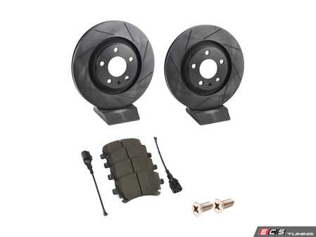 ES#3537678 - 025997ECS0579KT - Performance Rear Brake Service Kit - Featuring ECS V5 Slotted rotors and ECS EP24 Enthusiast Performance pads - Assembled By ECS - Audi