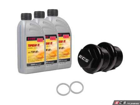 ES#4057064 - G052527AKT2 -  Manual Transmission Fluid Service Kit - With ECS Magnetic Drain Plug  - Featuring 3 liters of ROWE 75W-80 fluid and a ECS magnetic drain plug to service your transmission. - Assembled By ECS - Volkswagen