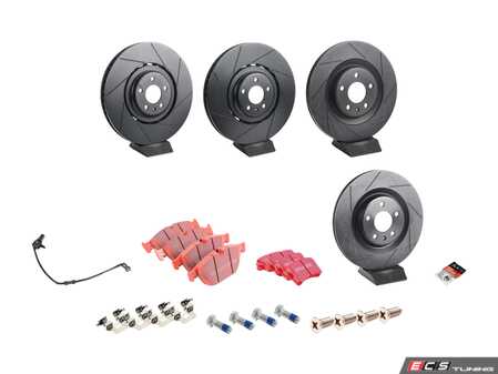 ES#4819456 - 4H0615301ANKT3 - Performance Front And Rear Brake Service Kit  - Featuring ECS V5 Slotted, EBC Redstuff pads, sensors, and hardware - Assembled By ECS - Audi