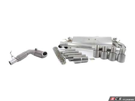 ES#2918044 - SSXAU381KT2 - Turboback Exhaust System - Non-Resonated - Valved - 3" Large bore downpipe with Hi-Flow Sports cat and 3" stainless steel cat-back with quad 100mm Titanium tips - Milltek Sport - Audi