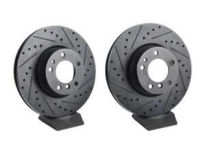 ES#4669169 - 34116756087-XS - Front V5 Drilled & Slotted Brake Rotors - Set (324x30) - Precision manufactured for consistent stopping power during high performance driving. Featuring a matte black zinc coating for corrosion protection. - ECS - BMW