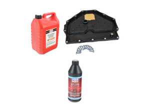 ES#5395887 - 9G132102501KT3 - Porsche Dual Clutch PDK Transmission Oil Service Kit - Includes Hamburg Technic Transmission oil pan with filter and gasket, Six (6) liters Liqui Moly Dual Clutch 8100 trans fluid, (13) pan bolts, and One (1) drain plug. - Assembled By ECS - Porsche