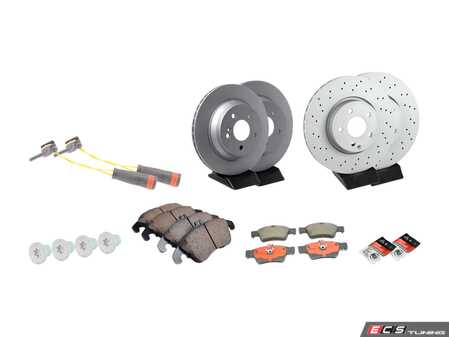 ES#4056521 - 0004213012KT8 - Front and Rear Brake Service Kit - Featuring ECS Coated Rotors, Akebono Ceramic Front Pads, and Brembo Ceramic Rear Pads - Assembled By ECS - Mercedes Benz