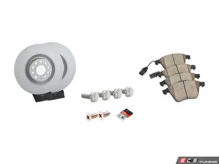 ES#2765861 - 1K0615301M - Front Brake Service Kit - Featuring Zimmermann rotors and ECS DD23 ceramic brake pads. - Assembled By ECS - Volkswagen