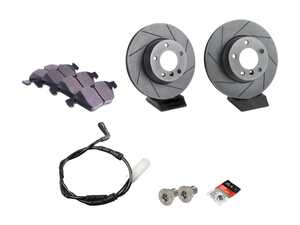 ES#4680037 - 34116854998SKT - Performance Front Brake Service Kit - Slotted - Featuring ECS V5 Performance Slotted Brake Rotors and ECS EP24 Enthusiast Performance Pads - Assembled By ECS - BMW