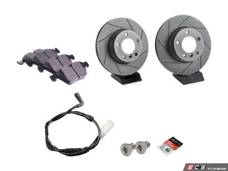 ES#4680037 - 34116854998SKT - Performance Front Brake Service Kit - Slotted - Featuring ECS V5 Performance Slotted Brake Rotors and ECS EP24 Enthusiast Performance Pads - Assembled By ECS - BMW