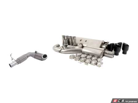 ES#2918045 - SSXAU381KT3 - Turboback Exhaust System - Resonated - Valved - 3" Large bore downpipe with Hi-Flow Sports cat and 3" stainless steel cat-back with quad 100mm black Cerakote tips - Milltek Sport - Audi