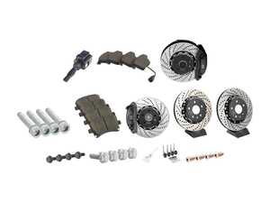 ES#3551274 - 1K0615301MXKT - Performance Front & Rear Brake Service Kit - Performance brake upgrade all around featuring ECS 2-Piece cross-drilled & slotted rotors and ECS EP24 Enthusiast Performance pads - Assembled By ECS - Volkswagen