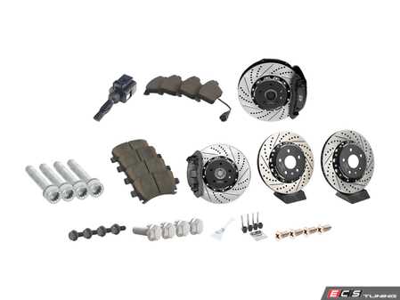 ES#3551274 - 1K0615301MXKT - Performance Front & Rear Brake Service Kit - Performance brake upgrade all around featuring ECS 2-Piece cross-drilled & slotted rotors and ECS EP24 Enthusiast Performance pads - Assembled By ECS - Volkswagen