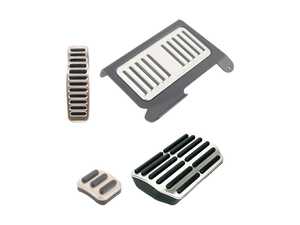 ES#3085058 - 7l6721647aKT1 - Brushed Stainless Pedal Set - With Phaeton Parking Brake Cap & Rennline Dead Pedal - Four piece brushed stainless steel pedal set to personalize your interior - Assembled By ECS - Volkswagen