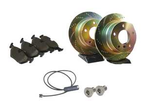 ES#2703075 - GD1114KT - Performance Rear Brake Service Kit - Featuring EBC cross dimpled and slotted rotors and ECS EP24 "Enthusiast Performance" brake pads. - Assembled By ECS - BMW