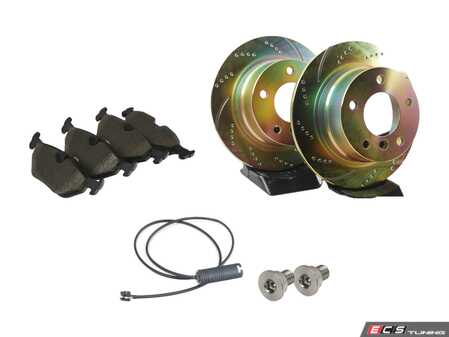 ES#2703075 - GD1114KT - Performance Rear Brake Service Kit - Featuring EBC cross dimpled and slotted rotors and ECS EP24 "Enthusiast Performance" brake pads. - Assembled By ECS - BMW