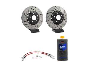 ES#3106609 - 009900ECS01KT2 - Front Brake Kit - Stage 1 - 2-Piece Cross Drilled & Slotted Rotors (312x25) - Upgrade your brake system with 2-piece rotors and stainless steel lines - ECS - Audi