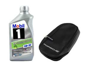ES#4759084 - PNA0001000DKT2 - Mobil 1 Euro 5W-30 Engine Oil & Oil Storage Bag Combo - Be ready in an pinch with oil in your OEM Porsche oil storage bag, and One (1) of Mobil 1 Euro Engine Oil! - Assembled By ECS - Porsche