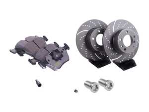 ES#2739129 - 34111160936KT2 - Front Sport Brake Service Kit - Featuring EBC Sport Rotors and Hawk HPS pads - Assembled By ECS - BMW