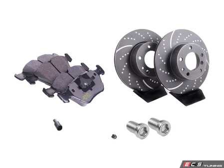 ES#2739129 - 34111160936KT2 - Front Sport Brake Service Kit - Featuring EBC Sport Rotors and Hawk HPS pads - Assembled By ECS - BMW
