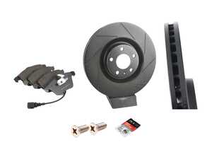 ES#3537604 - 025997ECS0544KT - Performance Front Brake Service Kit - Featuring ECS V5 Slotted rotors and ECS EP24 Enthusiast Performance pads - Assembled By ECS - Audi