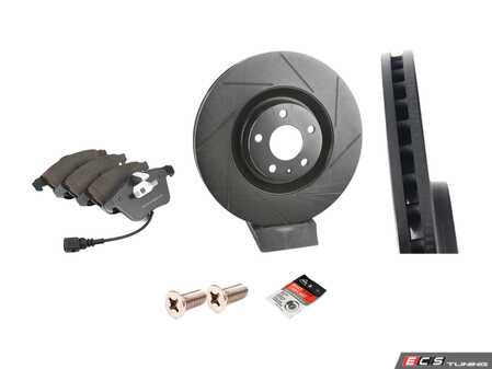 ES#3537604 - 025997ECS0544KT - Performance Front Brake Service Kit - Featuring ECS V5 Slotted rotors and ECS EP24 Enthusiast Performance pads - Assembled By ECS - Audi