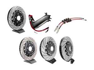 ES#4370512 - 002879ECS1WOBFKT - Front & Rear Brake Kit - Stage 1 - 2-Piece Cross Drilled & Slotted Rotors Without Brake Fluid - Upgrade your brake system with 2-piece rotors and stainless steel lines - ECS - Audi