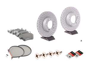 ES#3663943 - 99635140501KT2 - Front Brake Service Kit - Featuring Zimmerman Rotors, Textar Brake Pads, and Hamburg Tech Brake Pad Wear Sensors - Assembled By ECS - Porsche