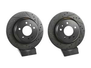 ES#4669072 - 34211159659-XS - Rear V5 Drilled & Slotted Brake Rotors - Set (300x20) - Precision manufactured for consistent stopping power during high performance driving. Featuring a matte black zinc coating for corrosion protection. - ECS - BMW