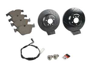 ES#4883293 - 34356789440KT - Performance Front Brake Service Kit - Featuring ECS V5 cross-drilled and slotted brake rotors and ECS EP24 performance brake pads. - Assembled By ECS - BMW
