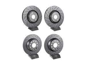 ES#5426252 - 8J0615301G31KT - V5 Drilled & Slotted Brake Rotors - (340x30 / 300x12) - Precision manufactured for consistent stopping power during high performance driving. Featuring a matte black zinc coating for corrosion protection. - ECS - Audi Volkswagen