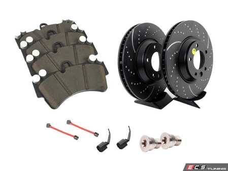 ES#2986580 - 7L6698302KKT8 - Performance Front Brake Service Kit - Featuring EBC GD Series Dimpled & Slotted rotors and ECS EP24 "Enthusiast Performance" pads. - Assembled By ECS - Audi