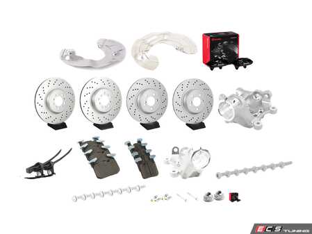 ES#4829995 - E9XM3F8XBBKBKT2 - F8X Front & Rear Big Brake Conversion Kit - ECS V5 Drilled Rotors - Retrofit your E9X M3 brakes with the F80 brakes for increased stopping power and performance - this kit features Brembo X-Style calipers, ECS V5 Drilled Rotors, EP24 Enthusiast Performance Pads, and all the items needed to complete the brake retrofit - Assembled By ECS - BMW