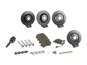 ES#3536795 - 025997ECS0271KT - Performance Front & Rear Brake Service Kit - Performance brake upgrade all around featuring ECS V5 slotted rotors and ECS EP24 Enthusiast Performance brake pads - Assembled By ECS - Volkswagen