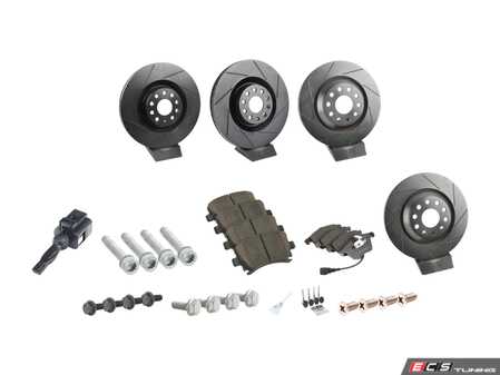 ES#3536795 - 025997ECS0271KT - Performance Front & Rear Brake Service Kit - Performance brake upgrade all around featuring ECS V5 slotted rotors and ECS EP24 Enthusiast Performance brake pads - Assembled By ECS - Volkswagen