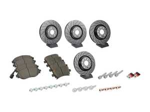 ES#4687892 - 1K0615302KT - Front & Rear Brake Service Kit (340x30/310x22) - Featuring ECS V5 drilled and slotted rotors and ECS EP24 Enthusiast Performance pads - Assembled By ECS - Volkswagen