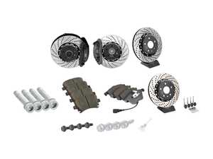ES#2722880 - 000036ECS01AKT1 - Performance Front And Rear Brake Service Kit - Featuring front and rear ECS 2-piece semi-floating cross drilled and slotted rotors, and ECS EP24 Enthusiast Performance brake pads - Assembled By ECS - Volkswagen