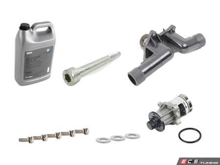 ES#4818723 - 115103933384KT - Water Pump & Thermostat Replacement Kit - Featuring an upgraded metal impeller water pump and OE thermostat with gasket! - Assembled By ECS - BMW