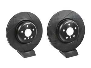 ES#4669076 - 34208853554-S - Rear V5 Slotted Brake Rotors - Set (345x24) - Precision manufactured for consistent stopping power during high performance driving. Featuring a matte black zinc coating for corrosion protection. - ECS - BMW