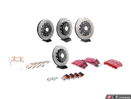 ES#4820177 - 003975ECS02A01KT - Performance Front & Rear Brake Service Kit - Featuring ECS 2-Piece rotors and EBC Redstuff brake pads - Assembled By ECS - Audi