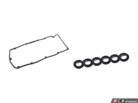 ES#3651350 - 95510448300KT2 - 2004-2006 V6 Cayenne Valve Cover Gasket Kit - Includes Hamburg Technic Valve Cover and Six Spark Plug Seals - Assembled By ECS - Porsche