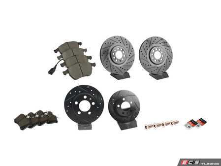 ES#2681161 - 8L0301XSGMKT1 - Front & Rear Performance Brake Service Kit - Featuring ECS V5 Drilled & Slotted rotors and ECS EP24 Enthusiast Performance pads - Assembled By ECS - Audi