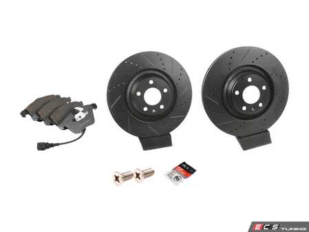 ES#2631407 - 4F0615301GKT10 - Performance Front Brake Service Kit - Featuring ECS V5 Drilled & Slotted rotors and ECS EP24 "Enthusiast Performance" brake pads. - Assembled By ECS - Audi
