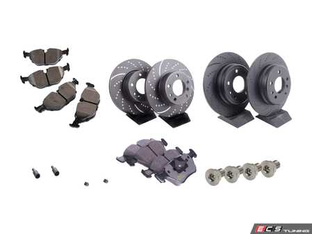 ES#2739137 - 34111160936KT3 - Front & Rear Sport Brake Service Kit - Featuring EBC Sport Brake Rotors and Hawk HPS Pads - Assembled By ECS - BMW