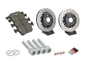 ES#3071936 - 1K0615601KT9 -  Rear Performance Brake Service Kit (310x22) - Featuring ECS 2-piece cross-drilled and slotted rotors and ECS EP24 Enthusiast Performance pads - Assembled By ECS - Audi Volkswagen