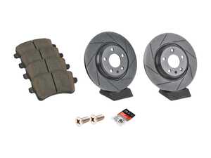 ES#3538293 - 025997ECS0634KT - Performance Rear Brake Service Kit - Featuring ECS V5 Slotted rotors and ECS EP24 Enthusiast Performance pads - Assembled By ECS - Audi